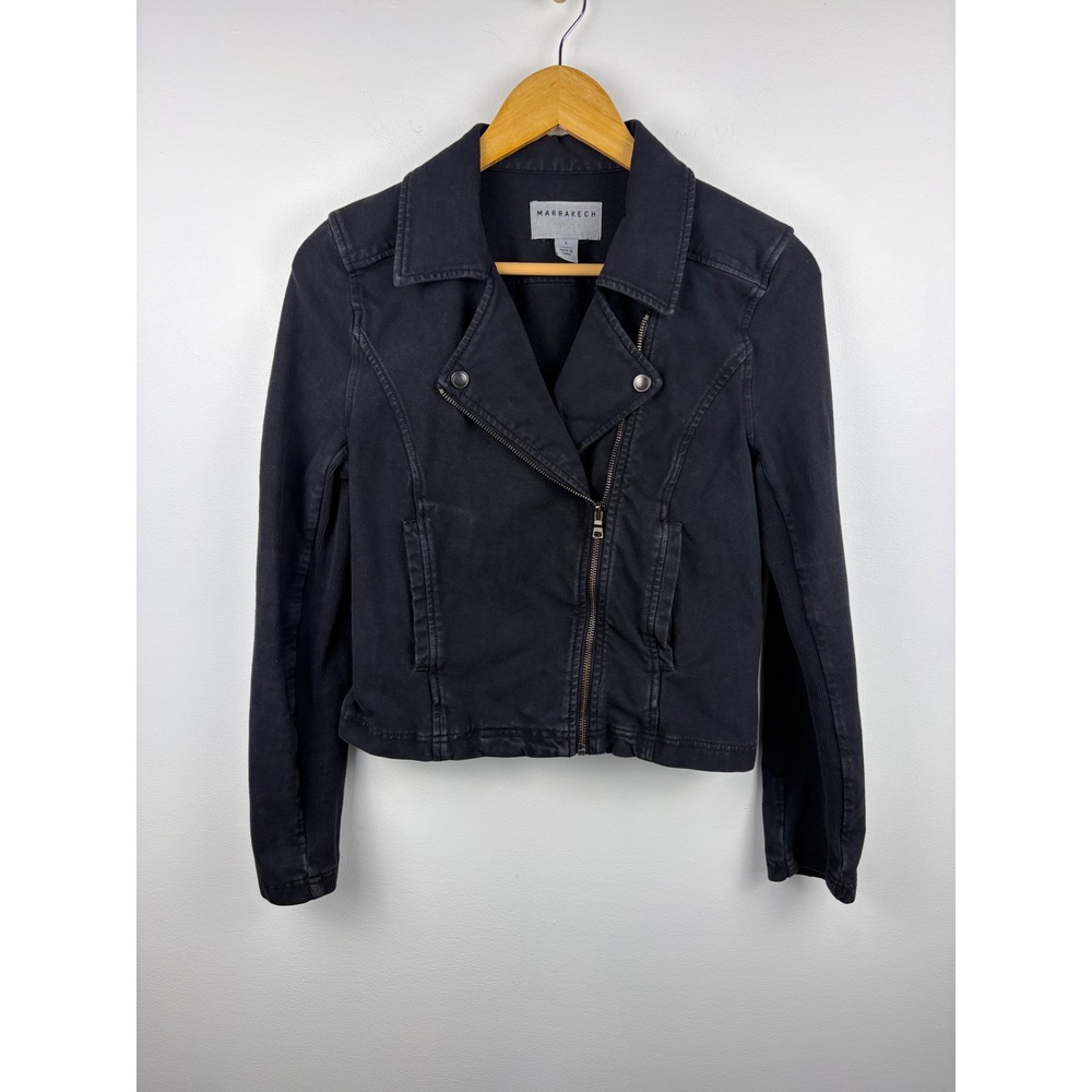 Anthropologie Marrakech Womens Black Cotton Moto Jacket Asymmetric Zip Sz S